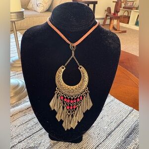 Lovely Beaded &Metal Necklace on Adjustable SoftLeather Chord